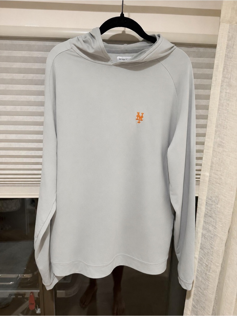 Peter Millar Light Gray Crewneck Hoodie with Orange Logo